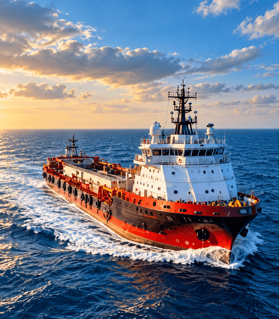Amwaj modern offshore support vessel cutting through maritime waters