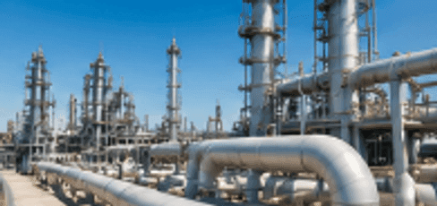 Complex industrial processing pipeline network at modern refinery