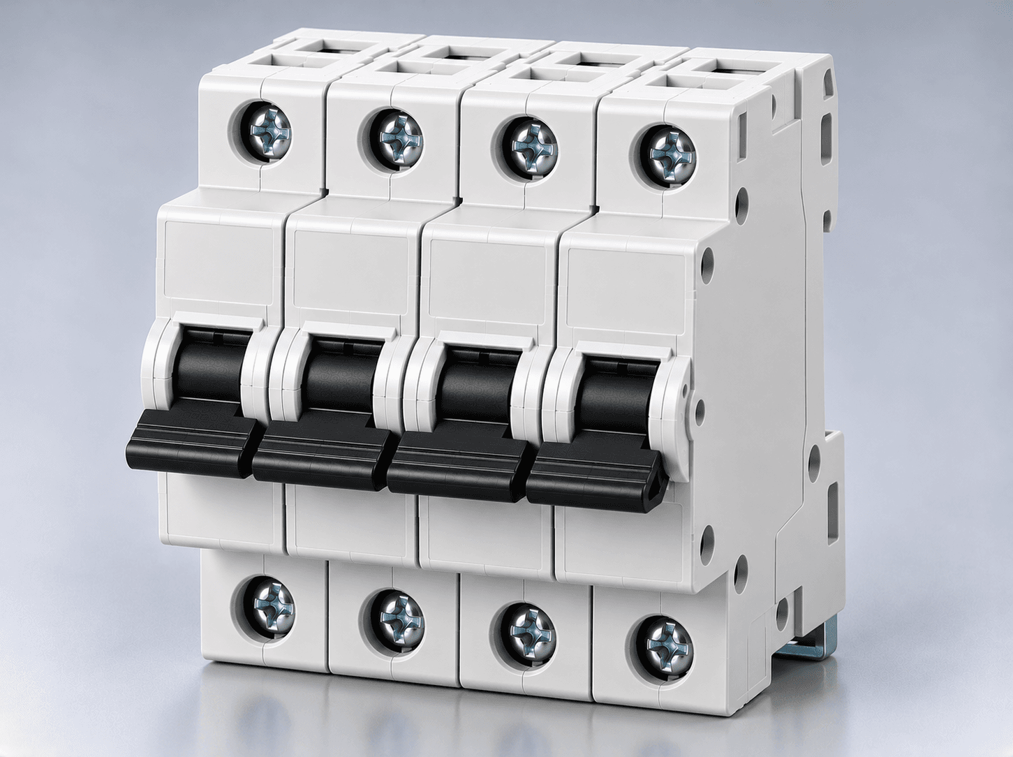 Four-pole modular DIN rail circuit breaker for industrial panels