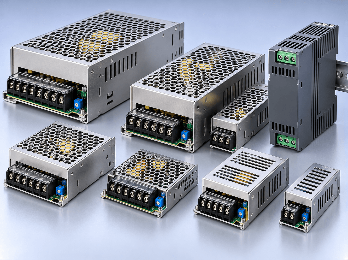 Industrial DIN rail switched-mode power supplies and converters
