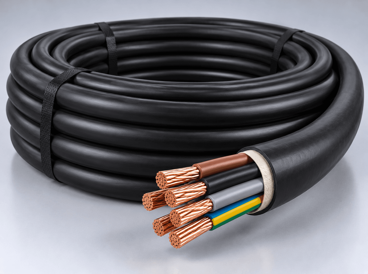 Heavy-duty flexible rubber coiled multi-core industrial cable