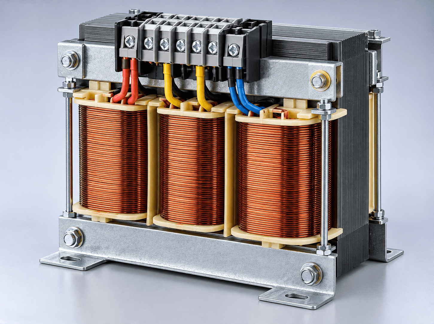 Three-phase industrial copper-wound power transformer assembly