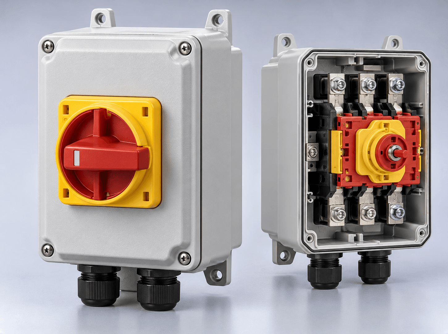 Weatherproof wall mounted rotary isolator switches