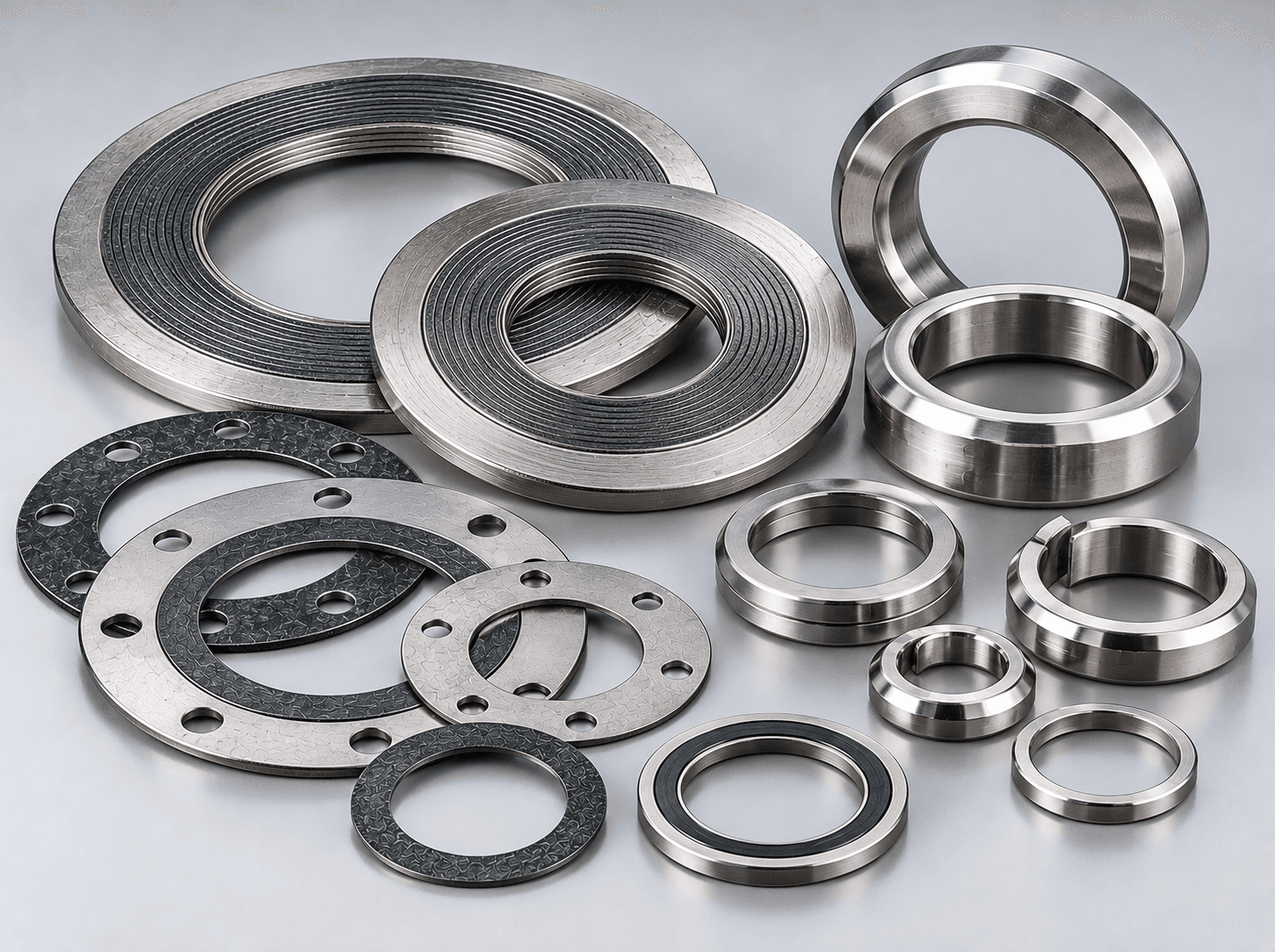 Mechanical ring joint gaskets, spiral wound gaskets, and flange seals