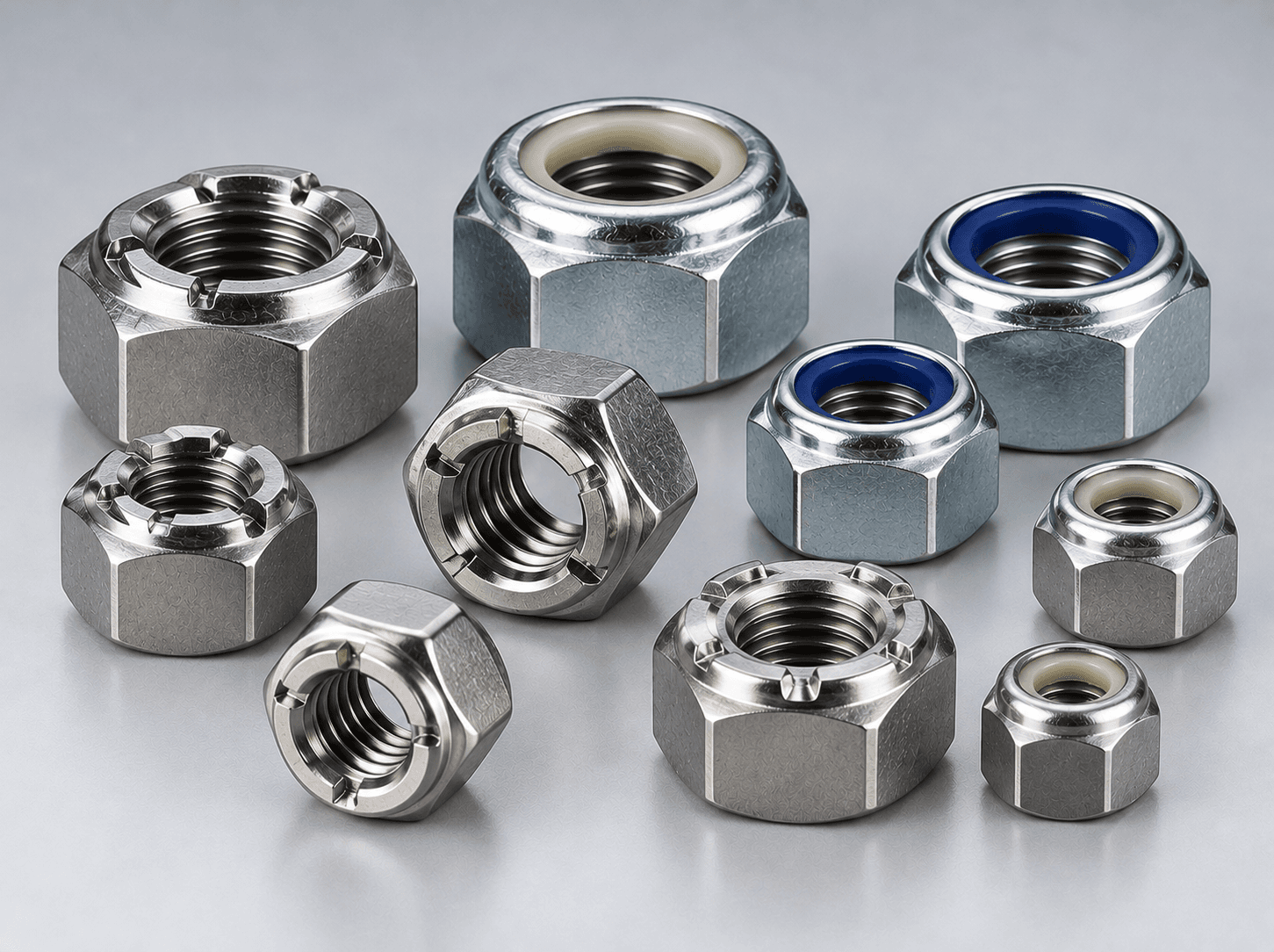 Vibration-resistant nylon insert lock nuts and castle nuts